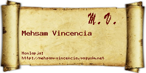 Mehsam Vincencia névjegykártya